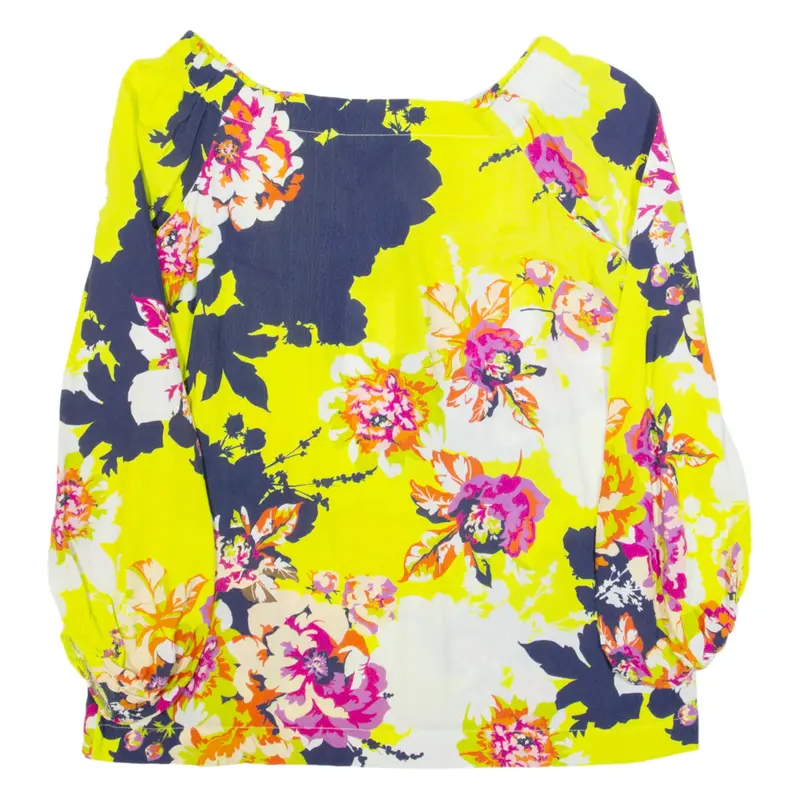 KAREN MILLEN Womens Printed Blouse Yellow Off Shoulder Floral UK 8