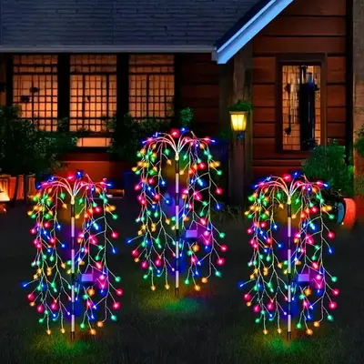 Solar Firecracker Design Light, 120/200 LED Colorful Fireworks Outdoor Decorative Light for Garden, Trail, Party, Picnic, Par...