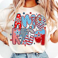 America Checkered Coquette Tee, Retro 4th of July Shirt, Girly Patriotic Memorial T-Shirt