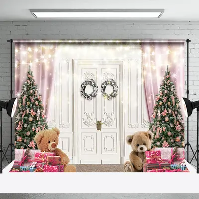Glitter White Door Xmas Tree Gift Christmas Backdrop - Aperturee