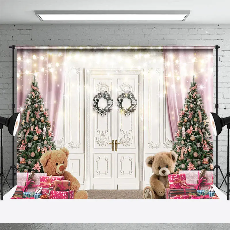 Glitter White Door Xmas Tree Gift Christmas Backdrop - Aperturee
