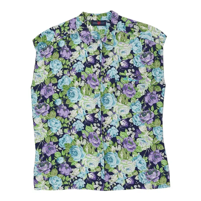Les Copains Floral Blouse - Large Blue Viscose | Size: large