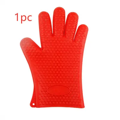 Food Grade Silicone Heat Resistant BBQ Gloves | Color: Red | quantity: 1pc