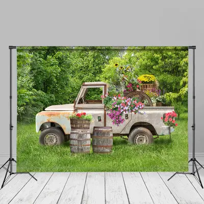 Trees And Meadow Truck Floral Spring Ideas Backdrop - Aperturee