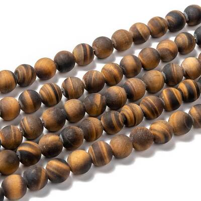Natural Frosted Tiger Eye Round Bead Strands