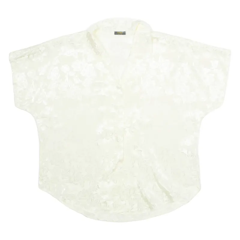 T.CORNER Womens Blouse Cream Collared Silk Floral M