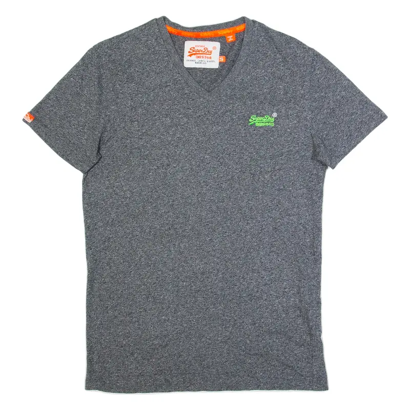 SUPERDRY Mens T-Shirt Grey V-Neck S