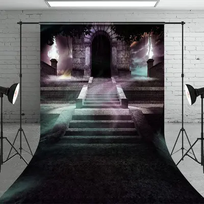 Aperturee Scary Dark Night Stone Ladder Halloween Backdrop - Aperturee