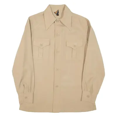 Mens Plain Shirt Beige Long Sleeve M