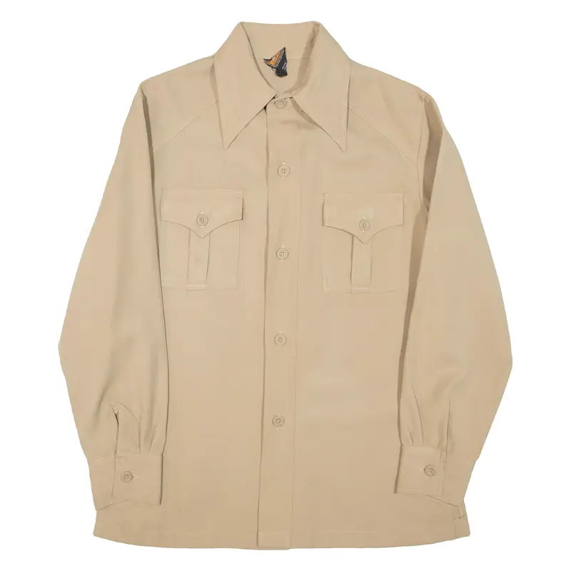 Mens Plain Shirt Beige Long Sleeve M
