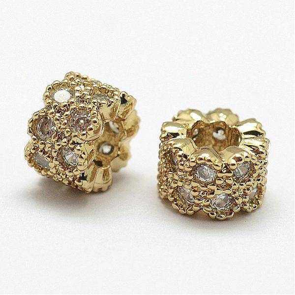 Brass Micro Pave Cubic Zirconia Beads