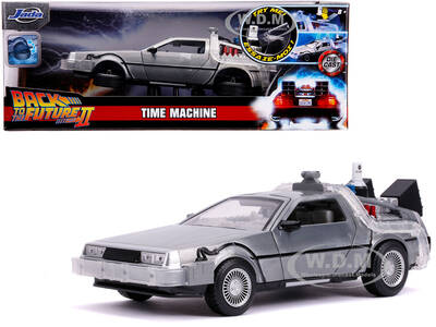 DeLorean Brushed Metal Time Machine with Lights (Flying Version) Back to the Future Part II (1989) Movie Hollywood Rides Seri...