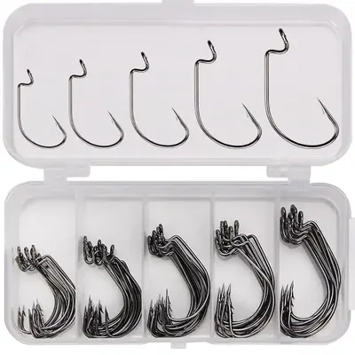 Fishing Hook Set, 50pcs/box Carbon Steel Crank Hook Set, Fishing Hook for Outdoor Fishing