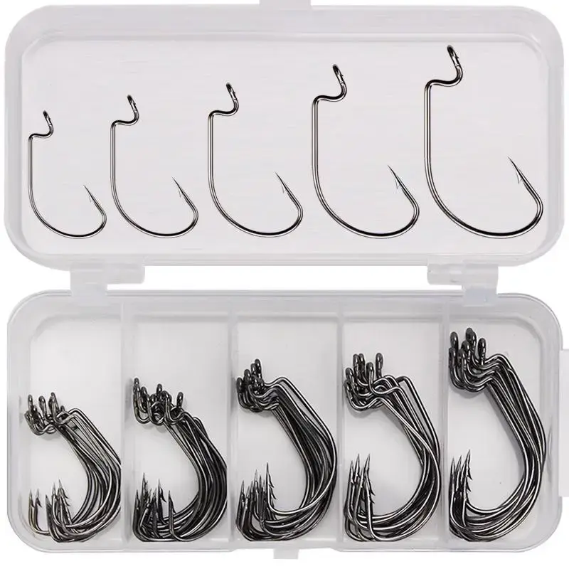 Fishing Hook Set, 50pcs/box Carbon Steel Crank Hook Set, Fishing Hook for Outdoor Fishing