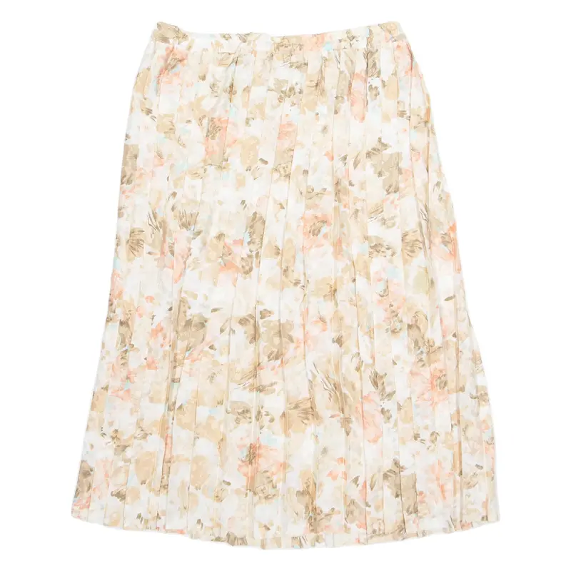 Womens Pleated Skirt Cream Knee Length Floral M