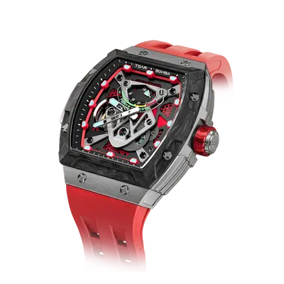 TSAR BOMBA Men's Automatic Mechanical Watch | Red | 46mm | The Neutron TB8216 | Carbon Fiber Bezel | Titanium Case