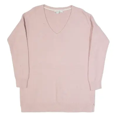 BODEN Womens Jumper Pink V-Neck Tight Knit Wool M