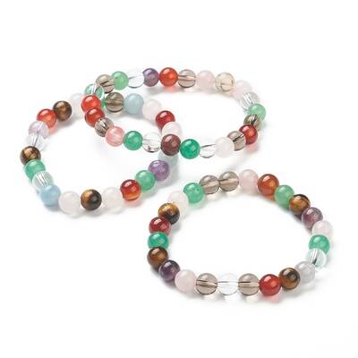 Natural Mixed Wealth Stone Beaded Stretch Bracelets