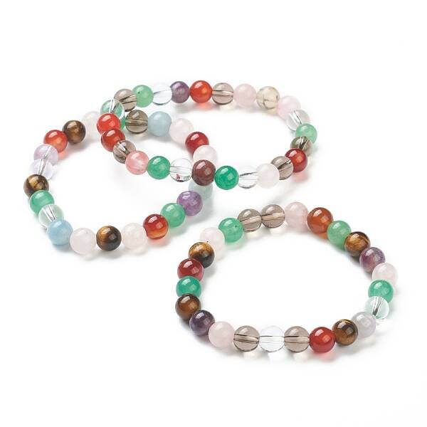 Natural Mixed Wealth Stone Beaded Stretch Bracelets