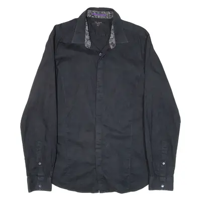 TED BAKER Mens Plain Shirt Black Long Sleeve S