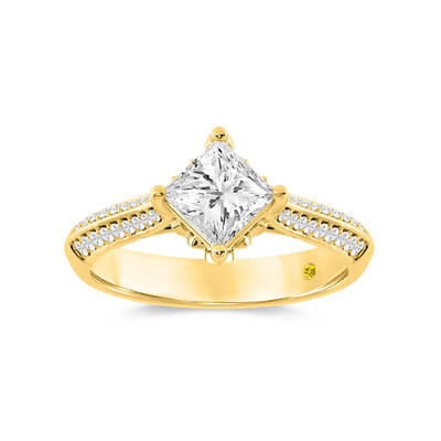 Uzma Knife Edge Hidden Halo Princess Cut Lab Grown Diamond Engagement Ring | 14K Yellow Gold 1 1/4 CT. TW.