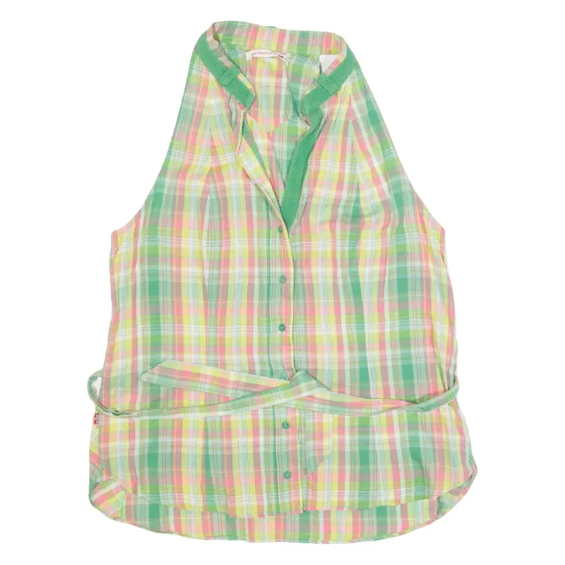 LEVI'S Belted Womens Printed Shirt Green V-Neck Check M