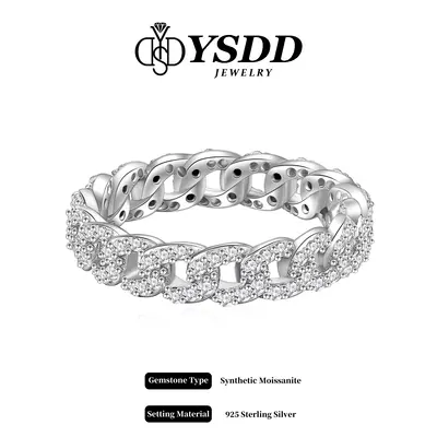 ă#288 Cuban BandăFull Synthetic Moissanite Link Chain Ring Band in 925 Sterling Silver