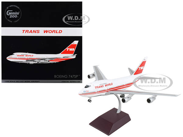 Boeing 747SP Commercial Aircraft TWA (Trans World Airlines) White with Red Stripes and Tail Gemini 200 Series 1/200 Diecast M...