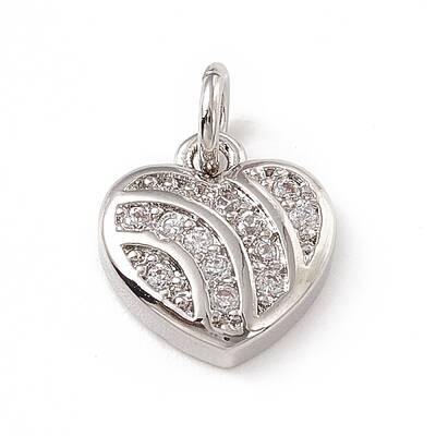 Brass Micro Pave Clear Cubic Zirconia Heart Charms