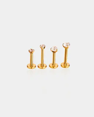 CZ Threadless Push Pin Titanium Helix Stud - Gold / 6mm / 3mm