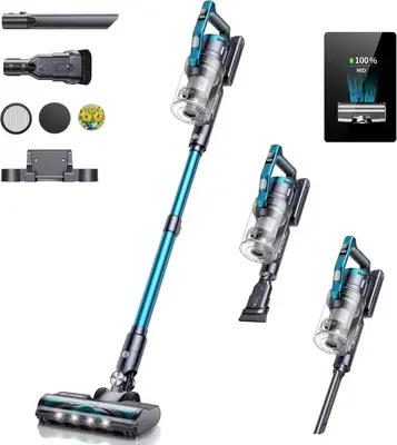 Cordless Vacuum Cleaner ,  450W 30Kpa Powerful Suction Brushless Pro Vacuum with LED Display ，45Mins Detachable Battery, 3 ...