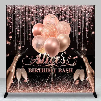 Aperturee Rose Gold Glitter Balloons Custom Birthday Backdrop - Aperturee
