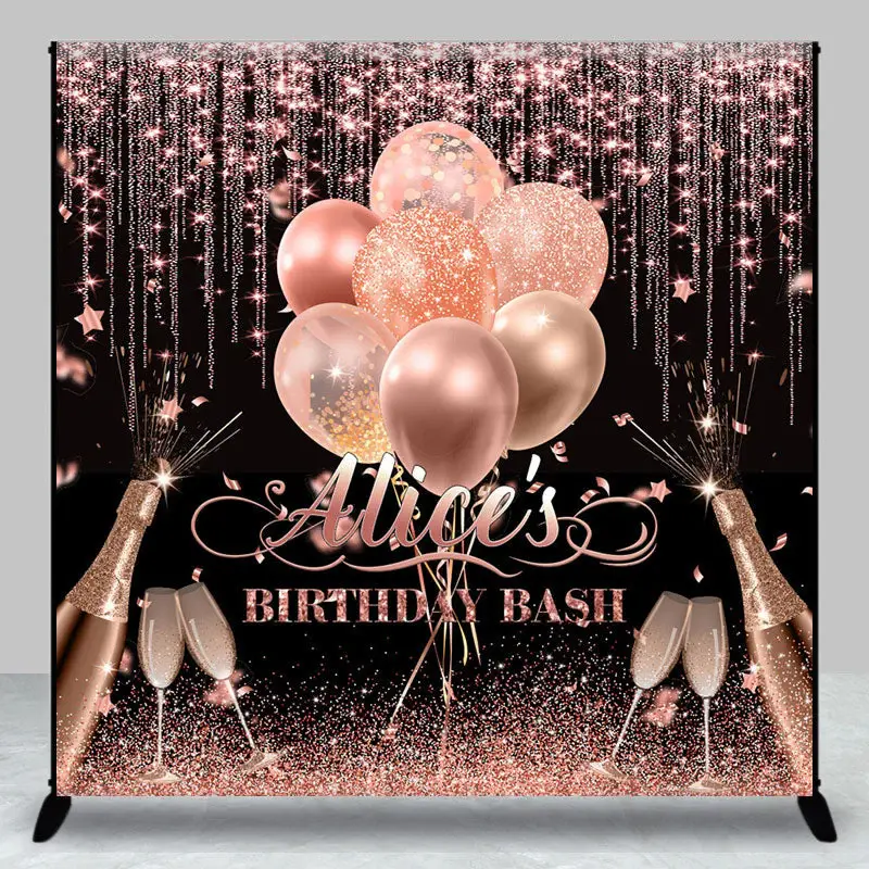 Aperturee Rose Gold Glitter Balloons Custom Birthday Backdrop - Aperturee