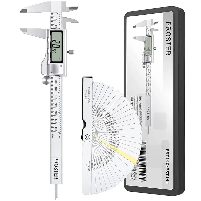 Proster Digital Vernier Caliper 6inch/150mm + 32 Feeler Gauges Dial Caliper Caliper Fraction/Inch/Metric Electronic Caliper M...