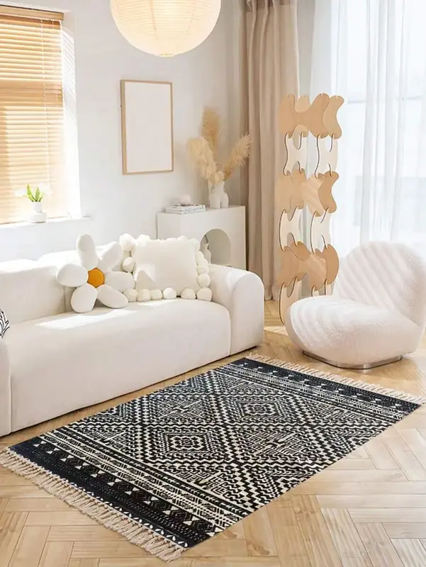 D1pc Bohemian Handwoven Printed Tassel Living Room Carpet Bedroom Bedside Rug Decoration Carpet