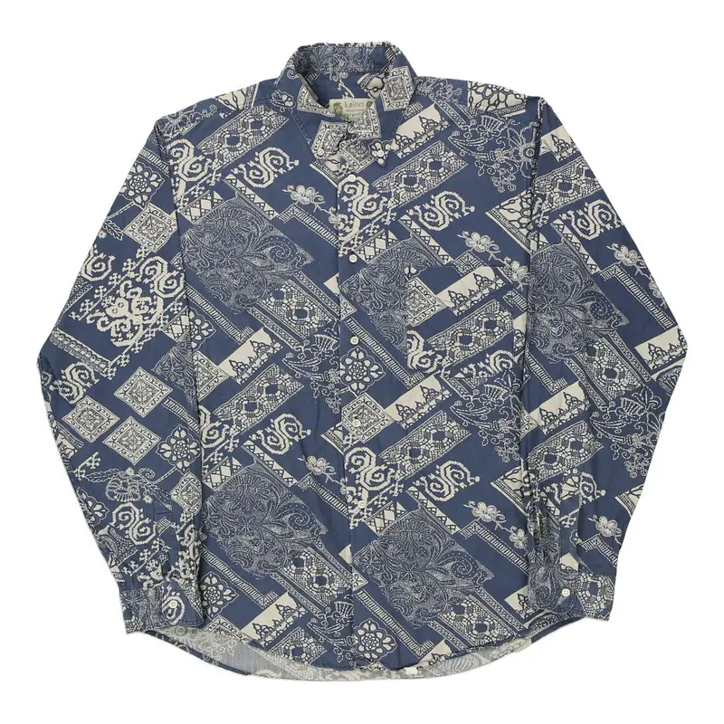 Knitter Patterned Shirt - XL Blue Cotton
