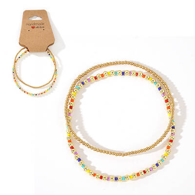 2Pcs Fashionable Brass & Seed Beads Beaded Stretch Bracelet Sets for Women