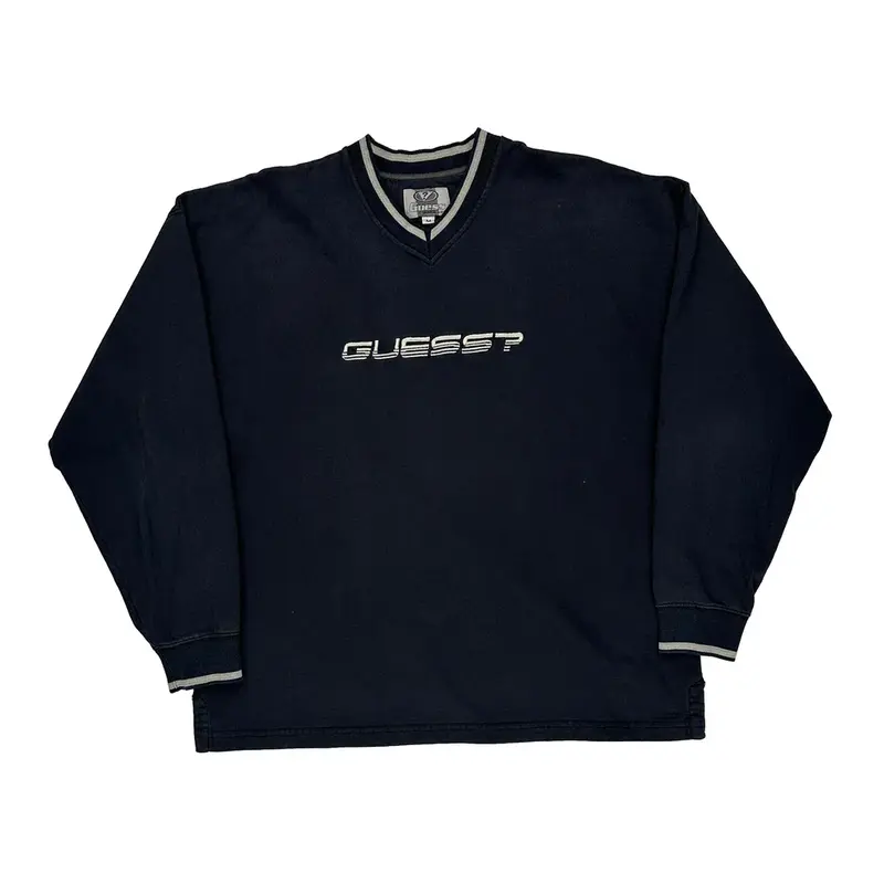 Guess Spellout Sweatshirt - Medium Black Cotton Blend | Size: medium