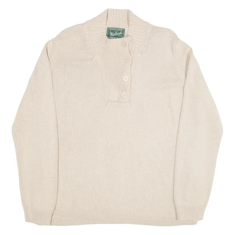 WOOLRICH Womens Sweatshirt Beige Button Neck XL