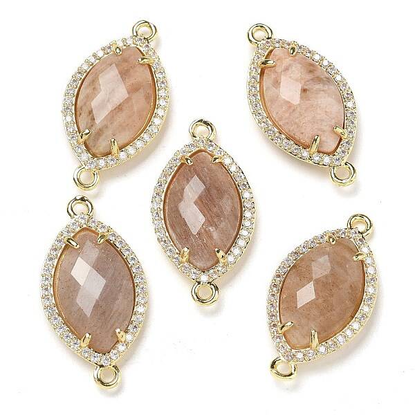 Natural Sunstone Faceted Horse Eye Connector Charms
