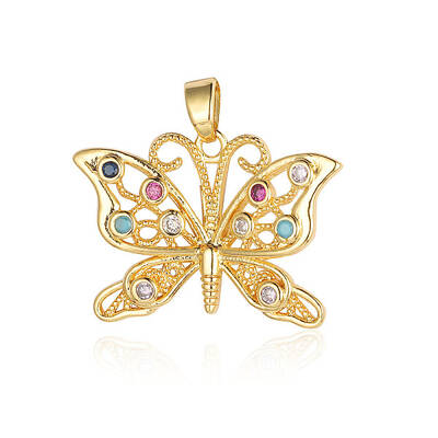 Brass Micro Pave Colorful Cubic Zirconia Pendants