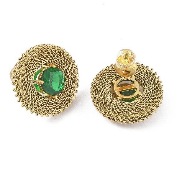 304 Stainless Steel Pave Cubic Zirconia Twisted Chain Disc Stud Earrings for Women