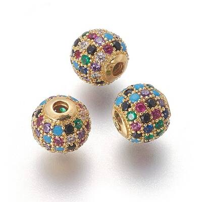Brass Micro Pave Cubic Zirconia Beads