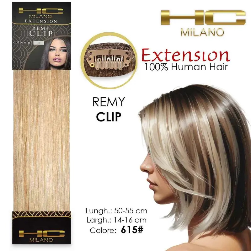 Hc milano natural hair 3 clips 1 strip remy width 14-16cm length 55cm col.615