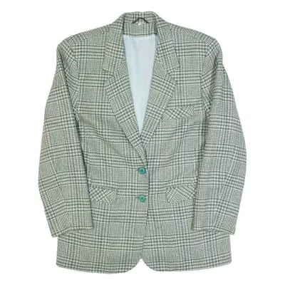 Womens Blazer Jacket Green Wool Check M