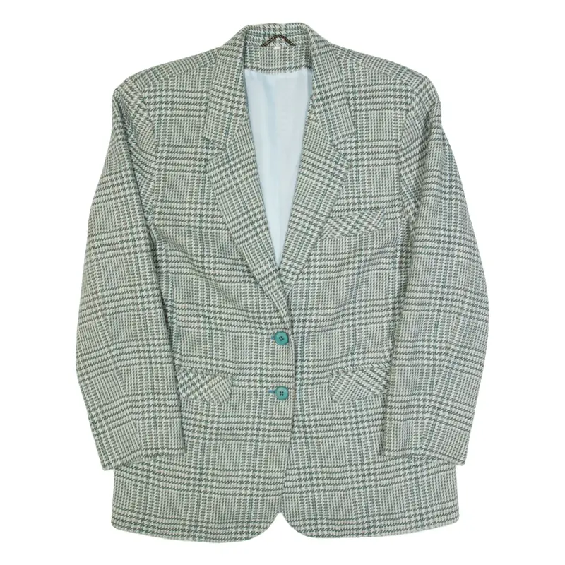 Womens Blazer Jacket Green Wool Check M