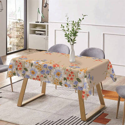 Spring Blooming Flowers Khaki Rectangle Tablecloth - Aperturee