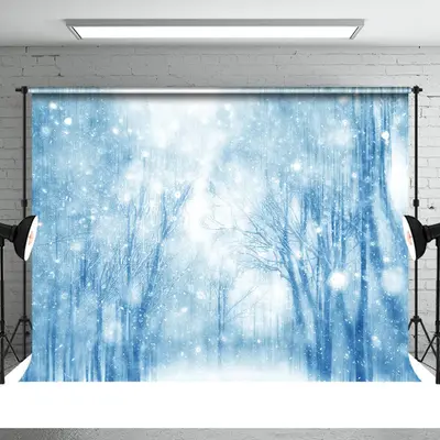 Snowy Magic Forest Blue Dreamy Winter Photo Backdrop - Aperturee