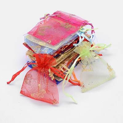 Gold Stamping Butterfly Rectangle Organza Gift Bags
