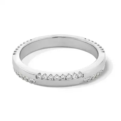 14K White Gold 0.25 CT.T.W. Round Diamond Alternating Double Row Stackable Anniversary Band I Color I2 Clarity 3EX